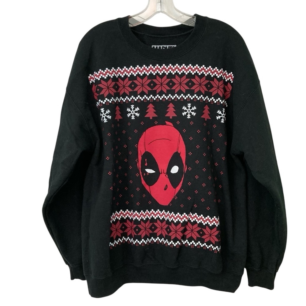 Marvel Deadpool Ugly Christmas Holiday‎ Sweatshirt Black Red (Size L)